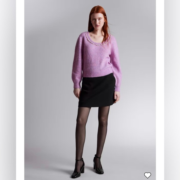 NWT Paris Atelier & Other Stories Pullover Pearl-Beaded Knit Sweater in Lilac M - Picture 2 of 16
